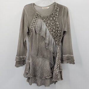 Simply Couture Layered Ruffle Tunic Size XL Tan Mixed Media Fairycore Whimsygoth